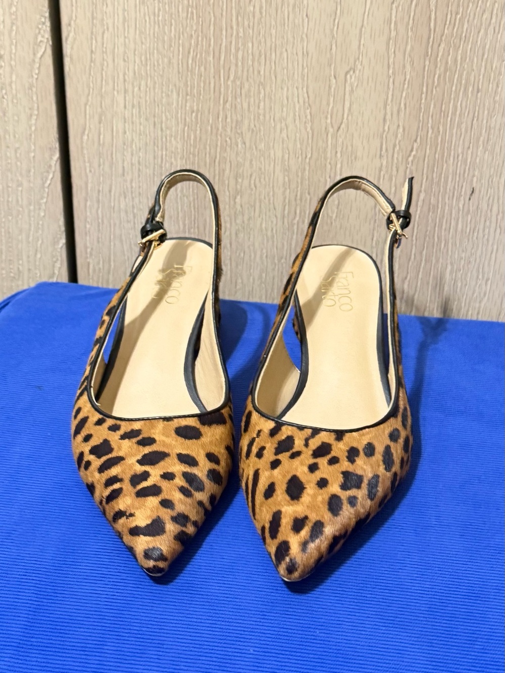 Franco Sarto Leopard Print Pointed Toe Slingback Mules - L-Racer2 Tan/Black